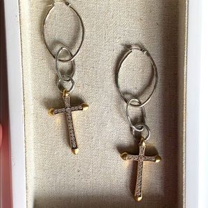 Lucky Brand ☘️ Cross Drop Hoop Earrings